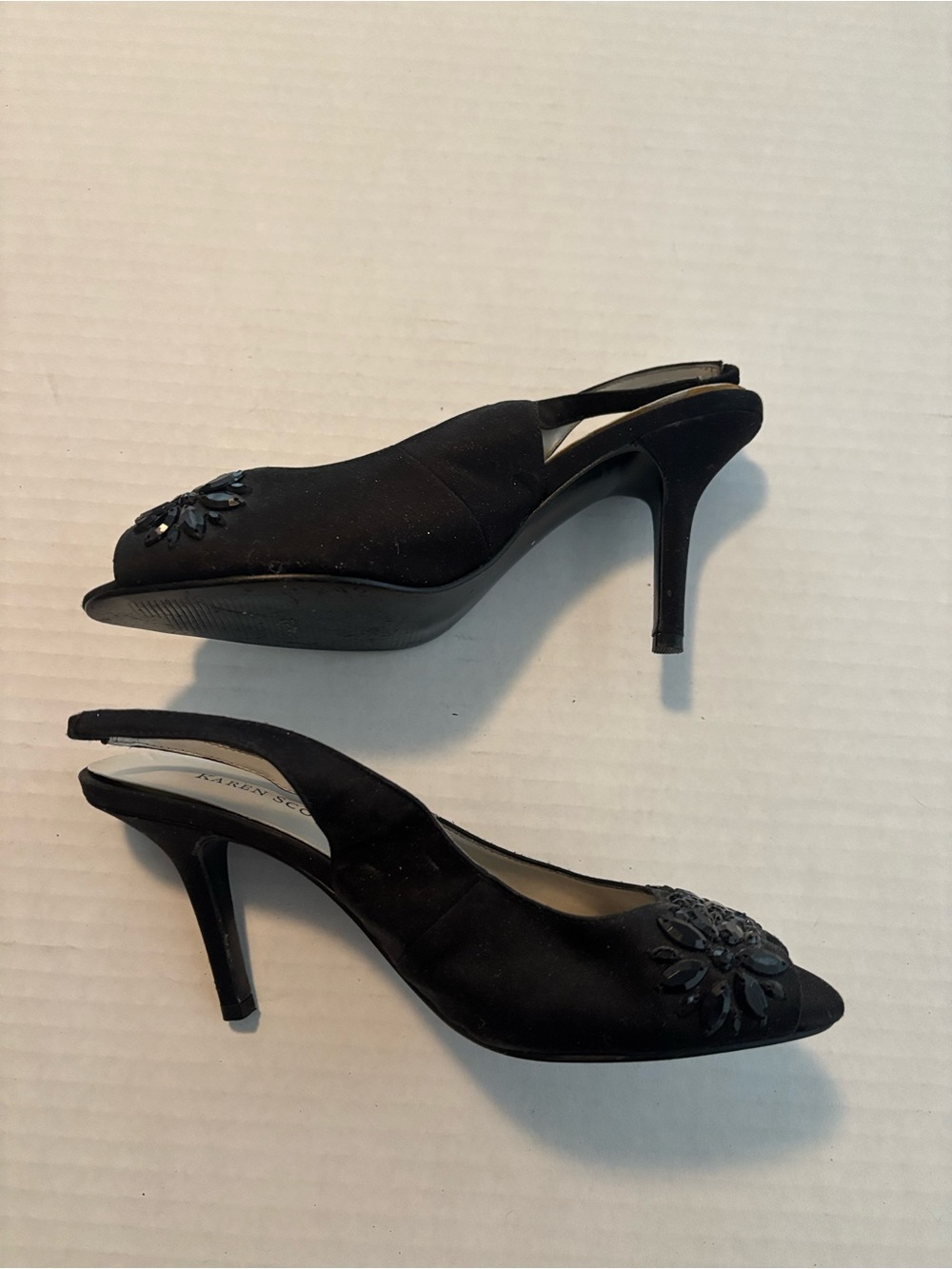 Karen Scott Black Beaded Slingback Peep-Toe Heels - Picture 6 of 6